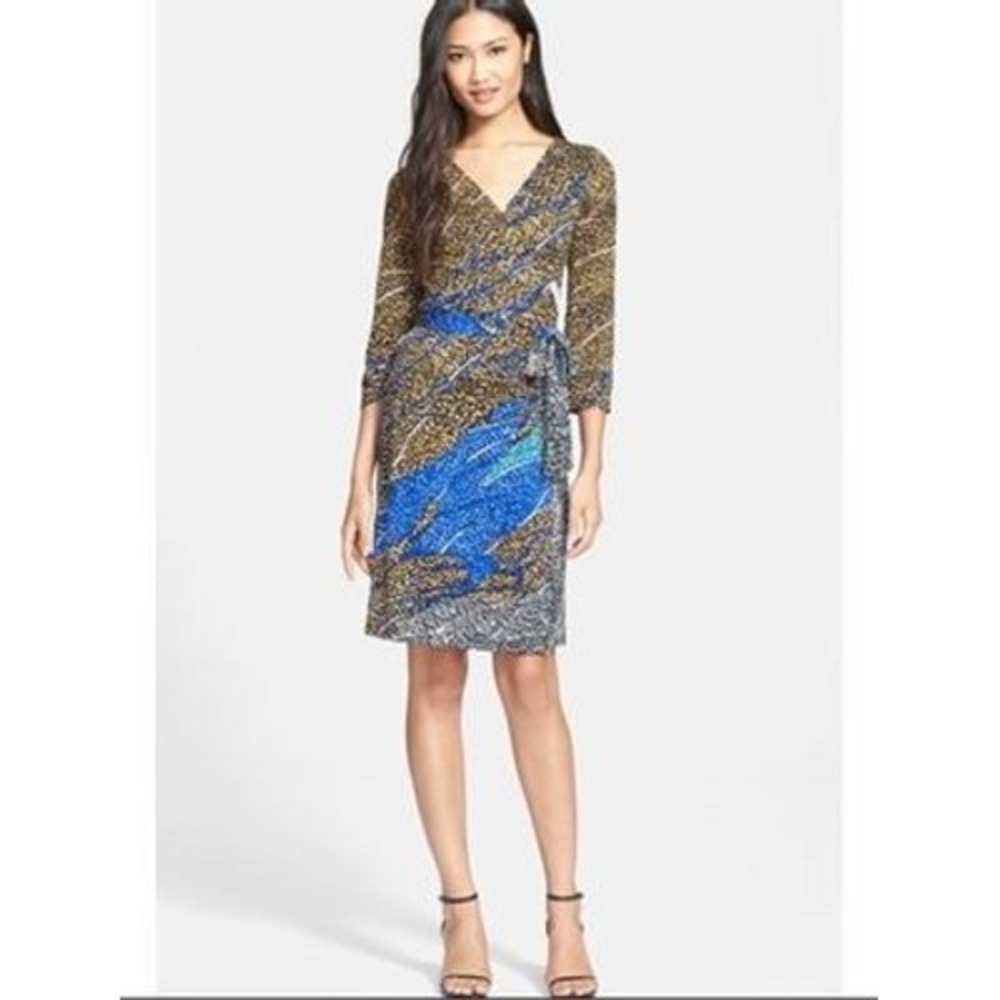 Diane von Furstenberg Silk Julian Two Wrap Dress Women's 14 Mountain Jewel